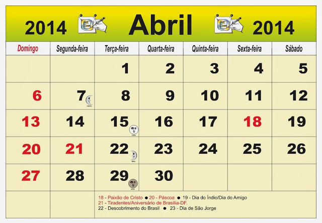 Calendário mes Abril 2014