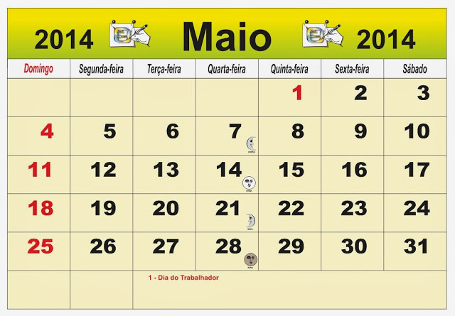 Calendário mes Maio 2014